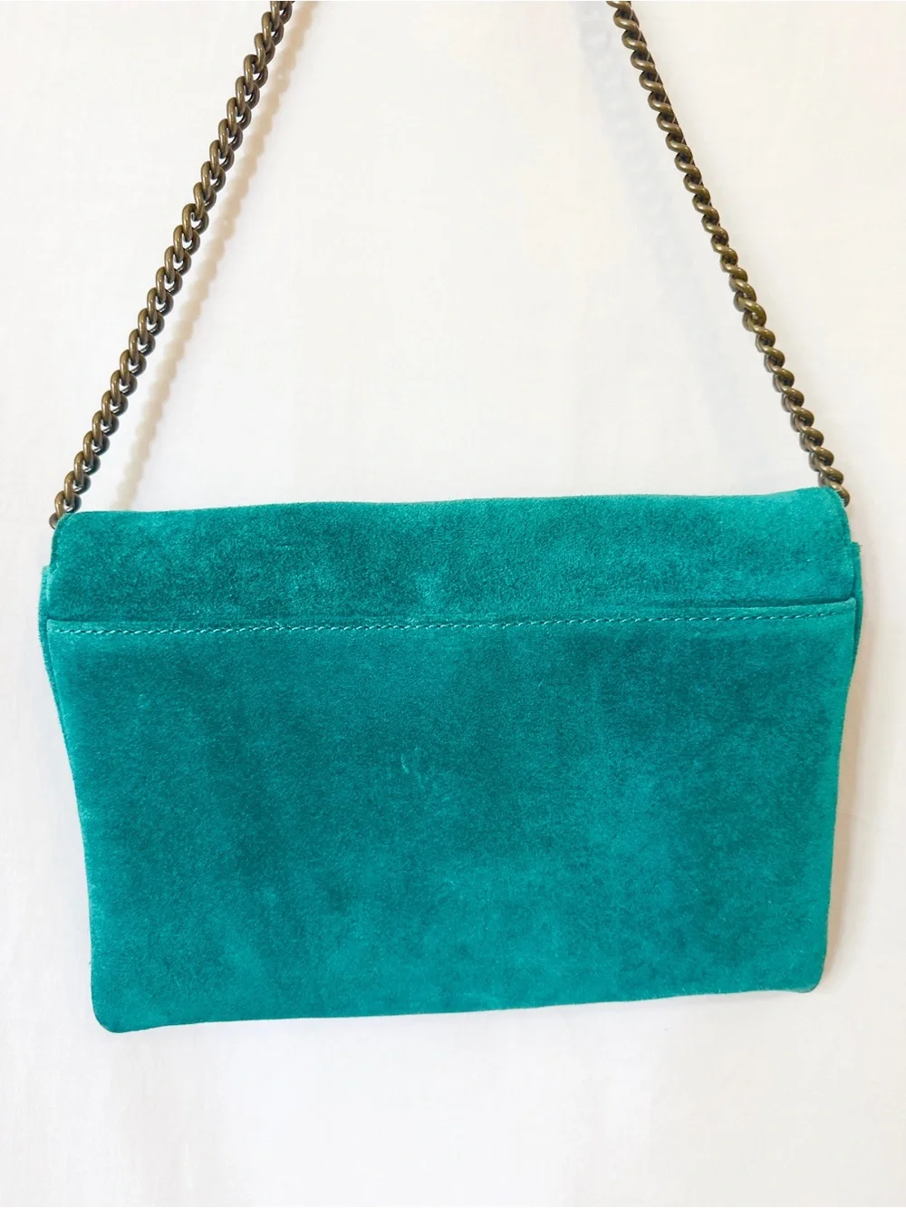 J.Crew Teal Suede Leather Envelope Chain Shoulder Bag